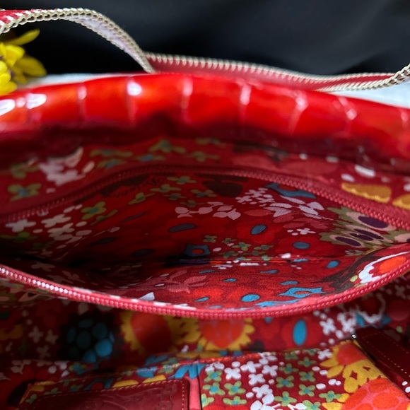 Rare Brighton Straw & Red Leather Trim Shoulder Bag w/Butterfly Magnetic Closure - Picture 12 of 16